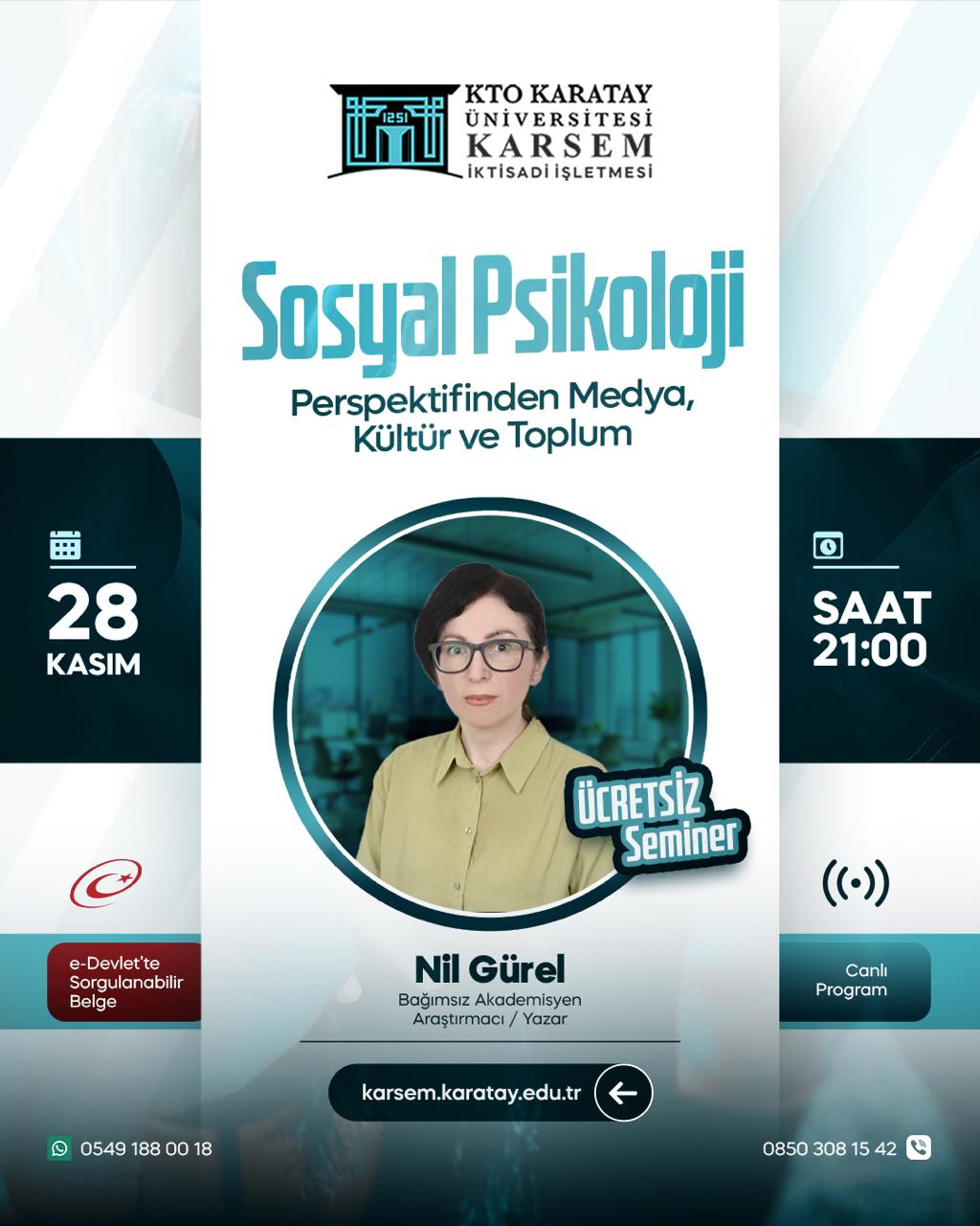  Sosyal Psikoloji Perspektifinden Medya, Kültür ve Toplum Ücretsiz Seminer Programı