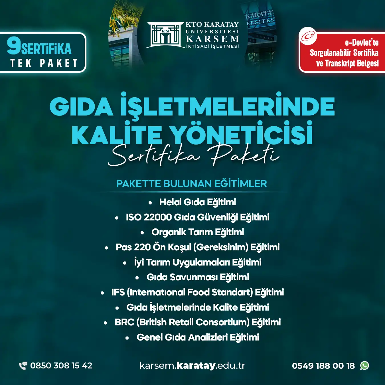 Gıda İşletmelerinde Kalite Yöneticisi Sertifika Paket Programı